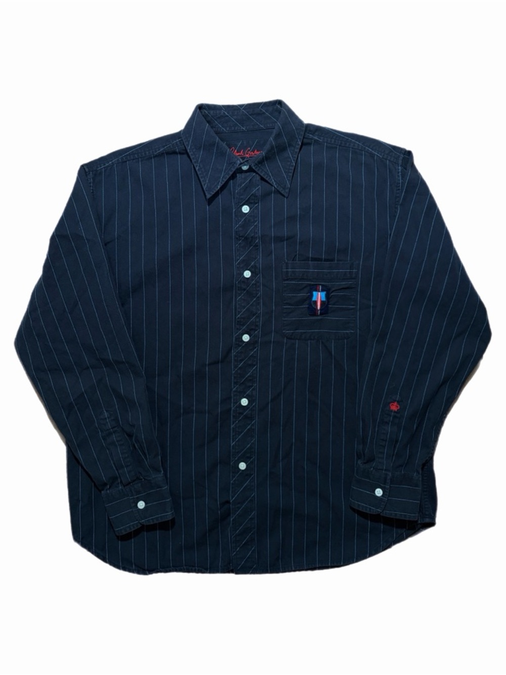 Robert Graham Shirt Mens Large Black Stripe Button Up Embroidered Pocket Casual